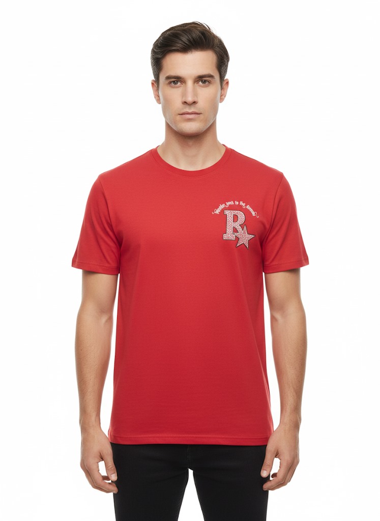 Men’s Red Cotton Round Neck Printed T-Shirt