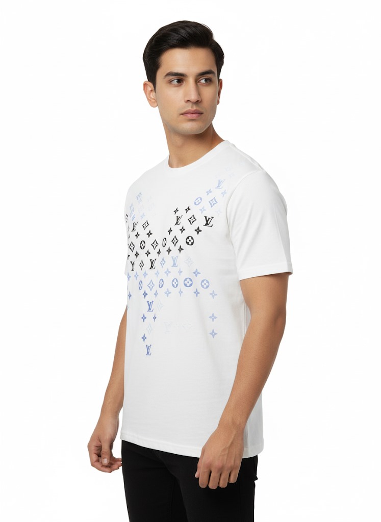 Men’s White Designer Printed T-Shirt – Premium Casual Wear