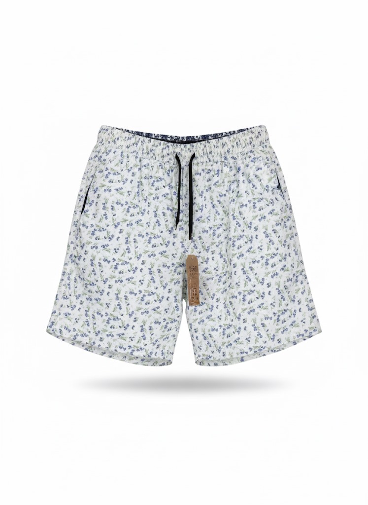 Men’s Cotton Printed Boxer Shorts – White with Blue Floral Design